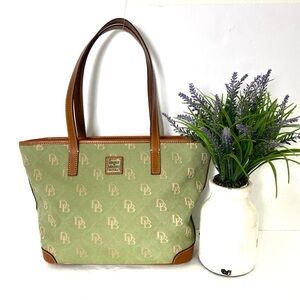 Dooney & Bourke Green Tote with Brown Leather Trim